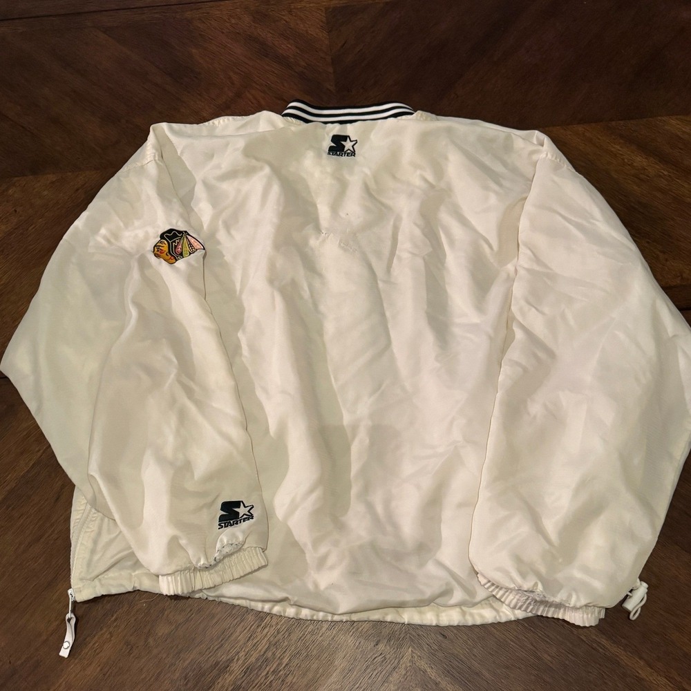 Vintage Starter Chicago Blackhawks NHL Quarter Zip Windbreaker Jacket White XL | - Picture 3 of 8